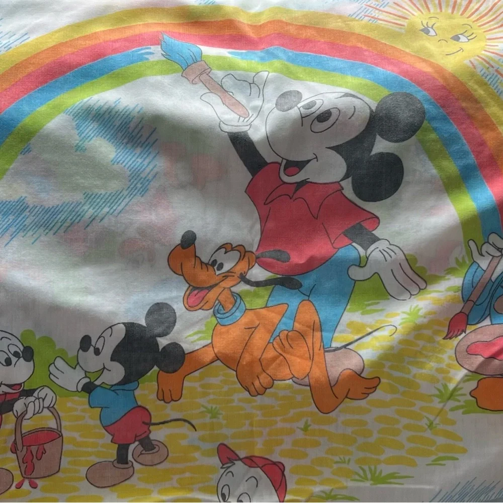 Vtg Twin Disney Pacific Mickey Mouse Set of 3, Pillowcase, Fitted,‎ & Flat Sheet